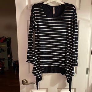 Navy and white striped shark bite